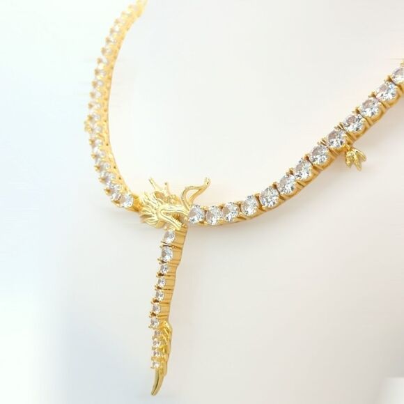 14K Yellow Gold Finish Chinese Dragon 21inch x 5mm Tennis Chain. - Picture 5 of 8